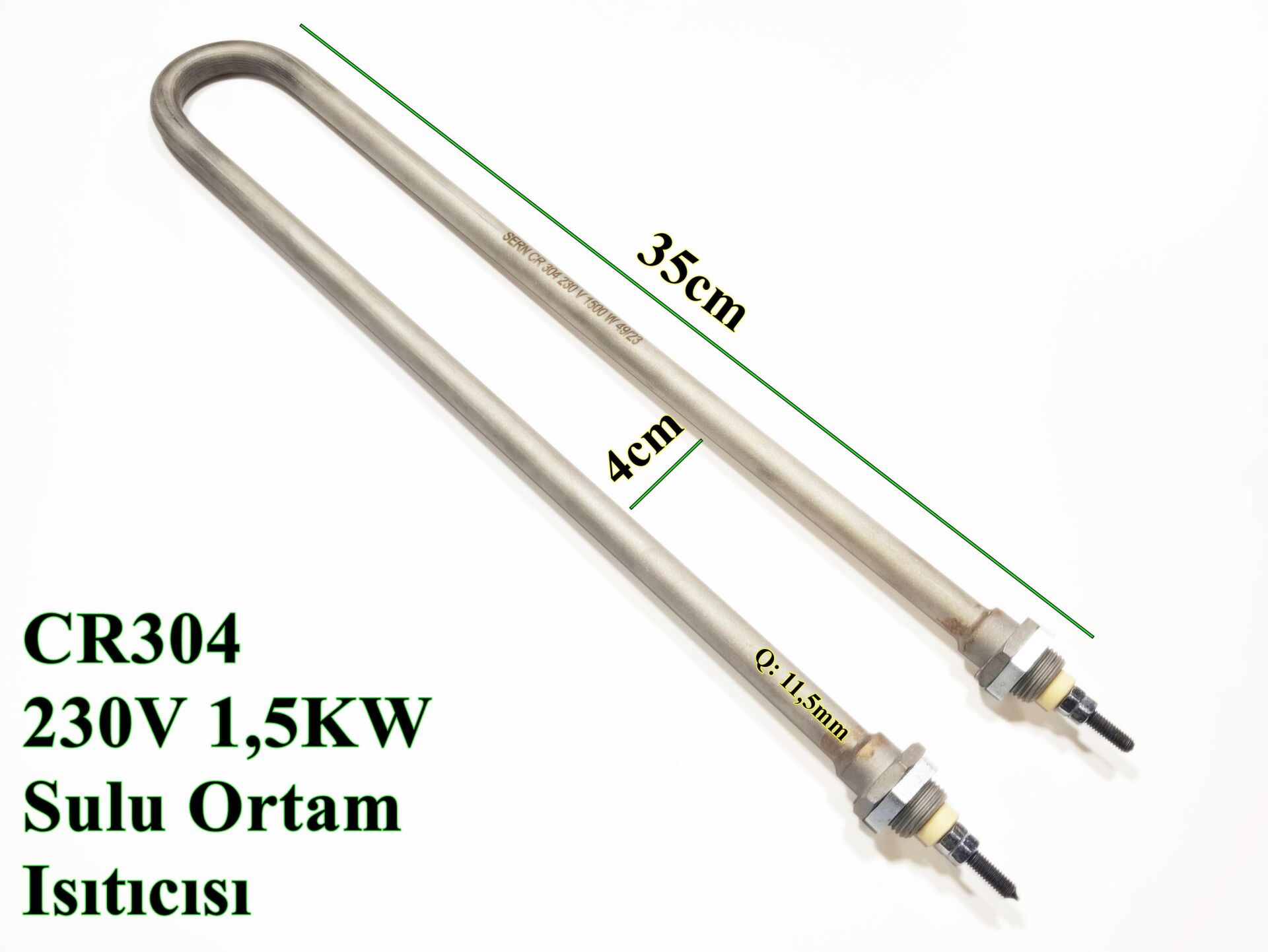 1500W 230V CR304 11,5MM 39CM Boru tipi gemi boyler ısıtıcı rezistans  