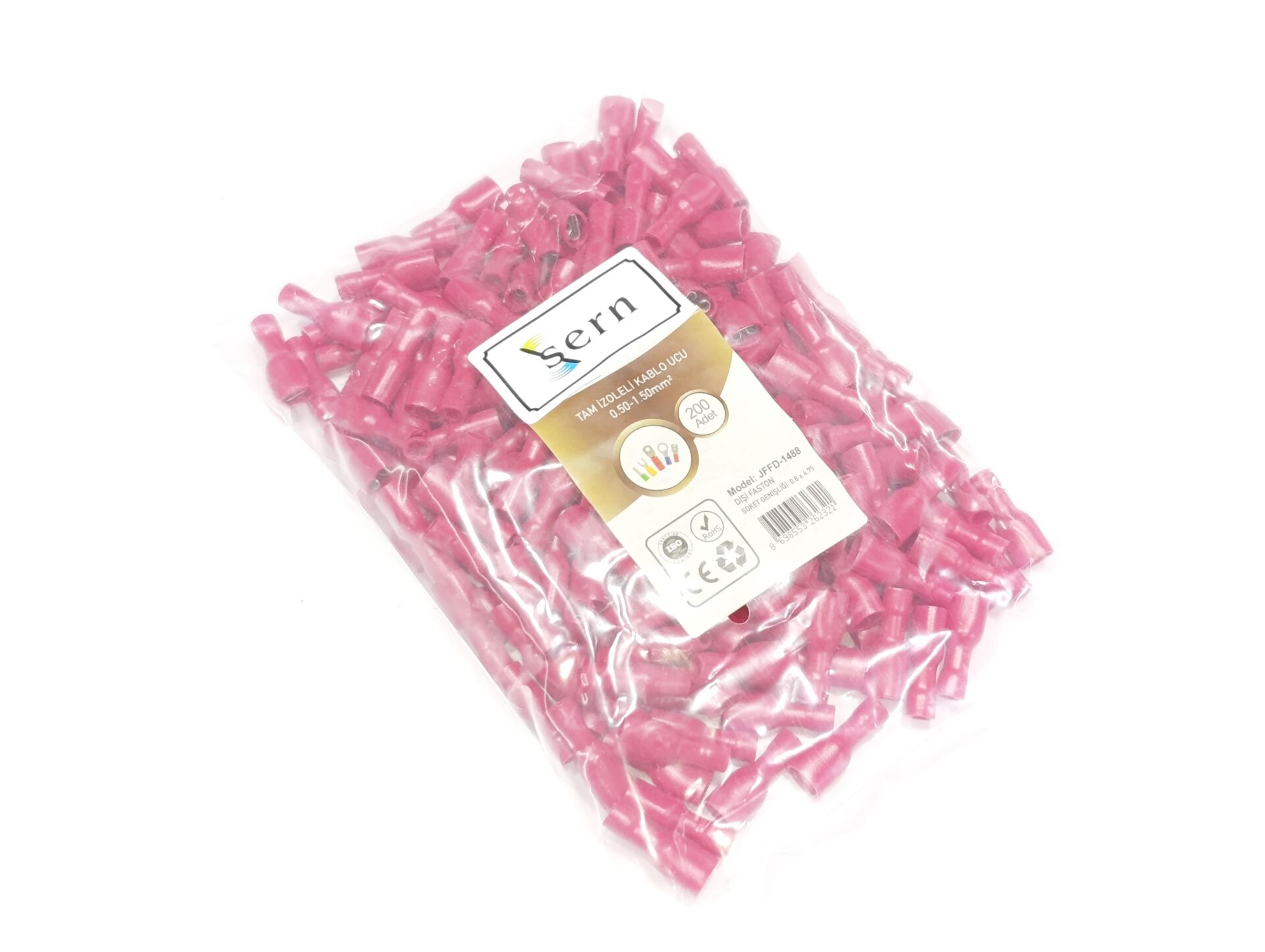 0,8x4,75 Soket 0,50x1,50mm² Dişi Faston Tip Tam İzoleli Kablo Uçları Kırmızı Renk - 1 Paket - 200Adet 